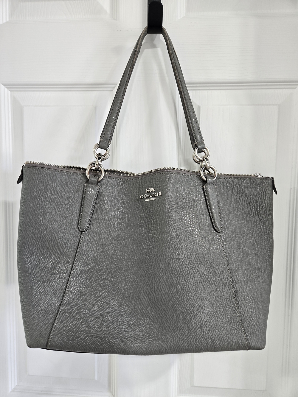 COACH Gray Leather Tote Bag with Silver Hardware - Picture 2 of 8